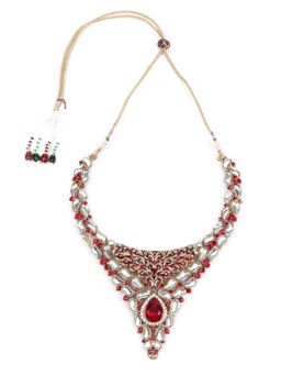 Odette - Women Red Traditional Stone Studded Choker Necklace