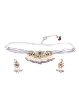 Odette - Purple Beads and Stone Alloy Pearl Jewellery Set