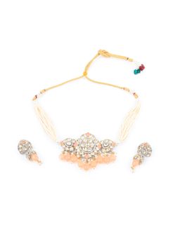 Odette - Peach Kundan and Pearl Alloy Jewellery Set