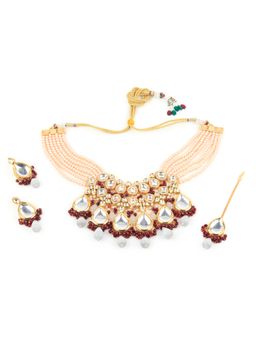 Odette - Maroon Kundan Pearl Alloy Jewellery Set