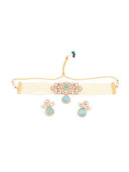 Odette - Turquoise Stone Studded Pearl Alloy Jewellery Set