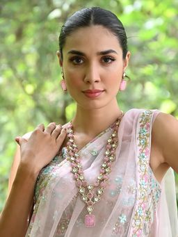 Odette - Pink Stone Studded Alloy Jewellery Set