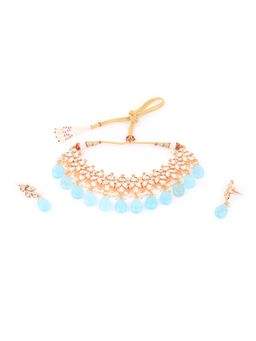 Odette - Stylish Blue Kundan Necklace Set