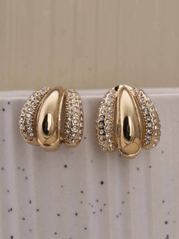 Palmonas - Radiant Gold Plated and White Stone Studded Half Hoop Earrings