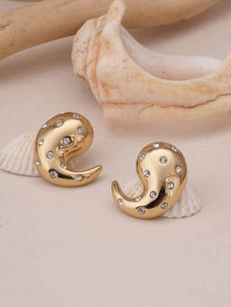 Palmonas - Golden Spark Paisley White Stone Studded Drop Earrings