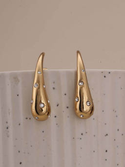 Palmonas - Golden Drizzle White Stone Crystal Drop Earrings
