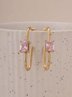 Palmonas - Pink Stone Crystal Loop Geometric Hoop Earrings