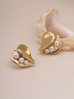 Palmonas - Gilded Heart White Pearl Big Stud Earrings