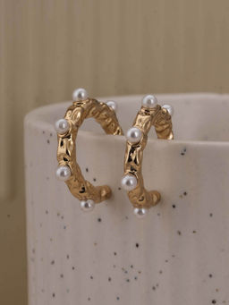 Palmonas - Ornate White Pearl Vine Hoop Earrings