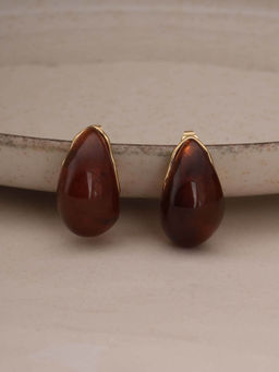 Palmonas - Brown Stone Half Hoop Earrings