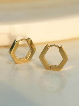 Palmonas - Gold Hexagon Huggy Hoop Earrings