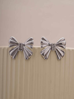 Palmonas - Sparkly Bow White Stone Stud Earrings
