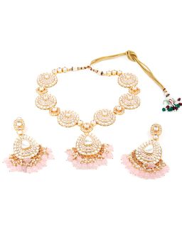 Odette - Women Pink Faux Kundan Stone Studded Jewellery Set