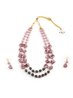 Odette - Women Pink and Grey Beaded and Pearl Necklace Set