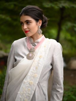 Odette - Women Pink Beads and Stone Antique Long Necklace Set