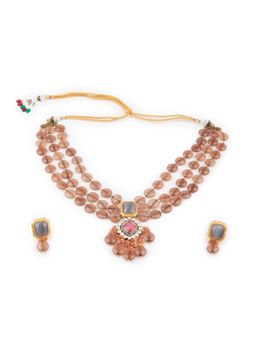 Odette - Women Multi-Color Triple Layered Beads and Stone Necklace Set
