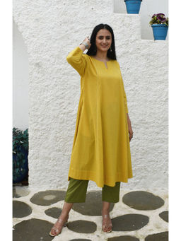 HOUSE OF MOXA - Yellow A Line Cotton Kurta with Panels