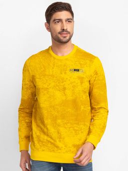 Spykar - Sulphur Yellow Cotton Full Sleeve Round Neck Sweatshirt for Men