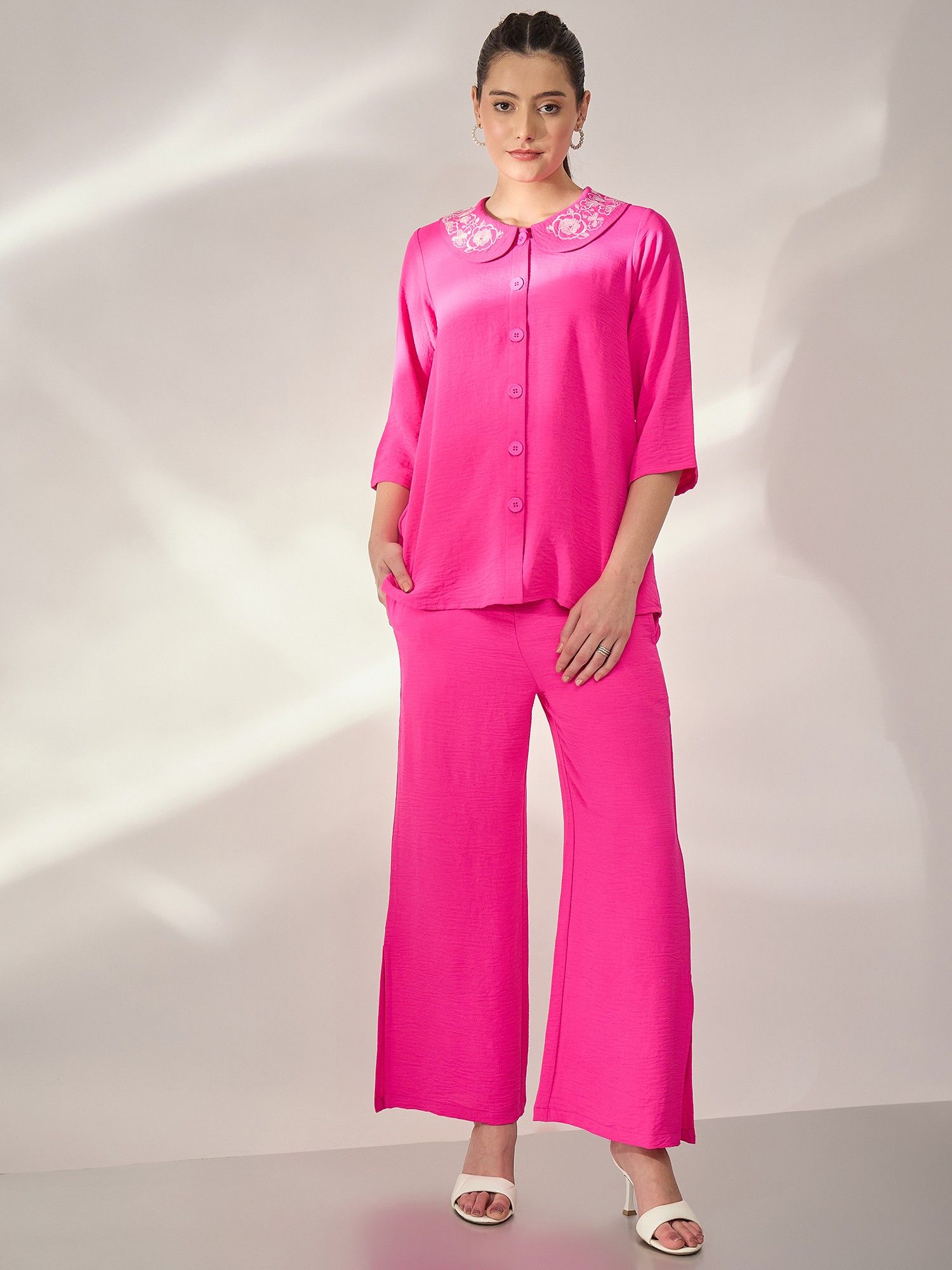Embroidered Magenta Embroidered Co-Ord Set-image-12