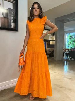 MISS MOSA BY AKANKSHA - Orange Alessia Eyelet Summer Maxi Dress