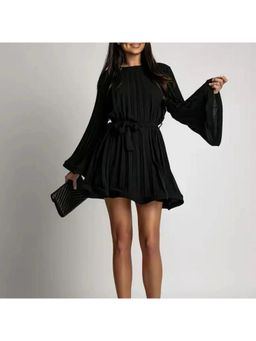 MISS MOSA BY AKANKSHA - Cathy Pleated Summer Black Mini Dress with Belt