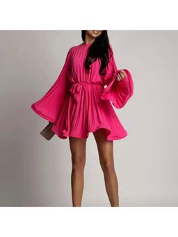 MISS MOSA BY AKANKSHA - Cathy Pleated Summer Pink Mini Dress with Belt