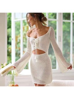 MISS MOSA BY AKANKSHA - White Lilly Soft Crochet Resort wear Mini Dress