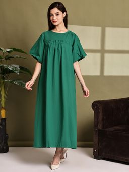 NOBARR - Women Cotton Loose Fit Green Maxi Dress
