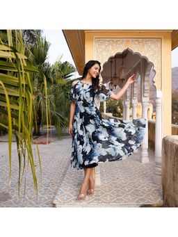 Noun - Adara Floral Navy Blue Midi Dress