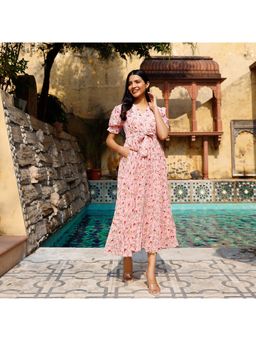 Noun - Zina Floral Pleated Midi Dress with Belt