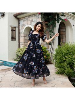 Noun - Zaila Navy Smocked Maxi Dress with Belt