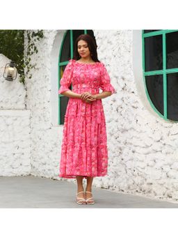 Noun - Fenya Pink Floral Midi Dress with Belt