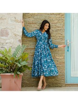 Noun - Kelly Teal Floral Midi Dress with Belt