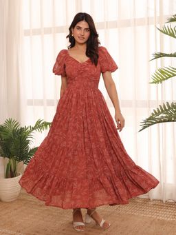 Noun - Ariella Rust Leafy Printed Maxi Dress