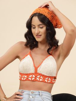 Velvery - White V-Neck Floral Padded Bralette Top with Tie-Ups