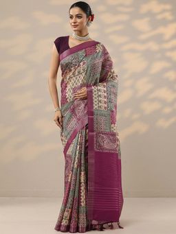 Libas - Pink Ethnic Motifs Saree with Unstitched Blouse