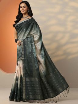 Libas - Beige Printed Saree with Unstitched Blouse