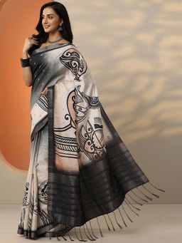Libas - Beige Ethnic Motifs Printed Saree with Unstitched Blouse