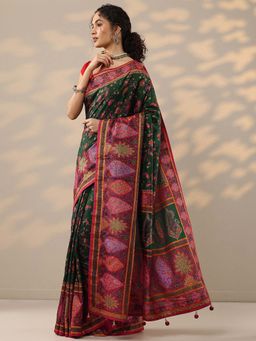 Libas - Green Paisley Printed Saree with Unstitched Blouse