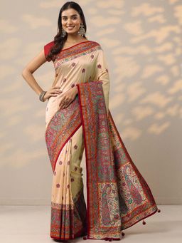 Libas - Red Printed Silk Blend Saree with Unstitched Blouse