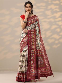 Libas - Beige Ethnic Motif Printed Saree with Unstitched Blouse