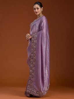 Koskii - Light Lavender Embroidered Tissue Saree with Unstitched Blouse