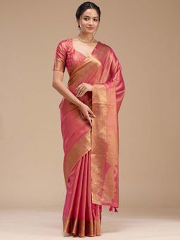 Koskii - Rani Pink Woven Art Silk Saree with Unstitched Blouse