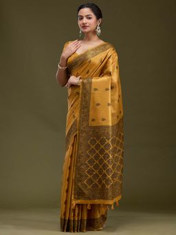Koskii - Mustard Woven Art Silk Saree with Unstitched Blouse