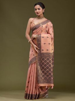 Koskii - Peach Woven Art Silk Saree with Unstitched Blouse