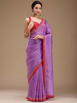 Koskii - Lavender Embellished Satin Saree with Unstitched Blouse