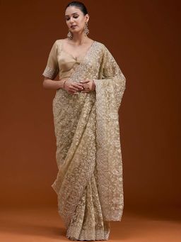 Koskii - Gold Cording Tissue Saree with Unstitched Blouse
