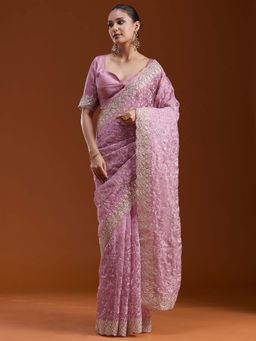 Koskii - Lavender Cording Tissue Saree with Unstitched Blouse