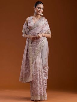 Koskii - Mauve Cording Tissue Saree with Unstitched Blouse