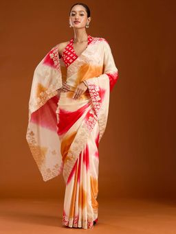Koskii - Red Embroidered Crepe Saree with Unstitched Blouse